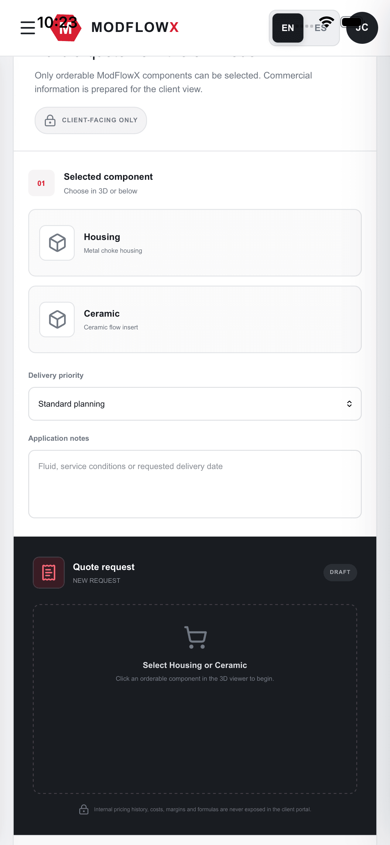 ModFlowX mobile quotation request form